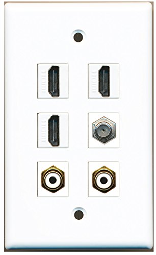 RiteAV - 3 HDMI 2 Port RCA White 1 Port Coax Cable TV- F-Type Wall Plate