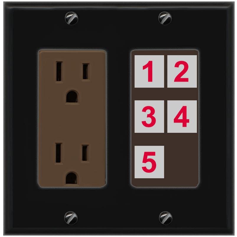 RiteAV Custom Wall Plate 5 Port - Outlet [Black/Brown]