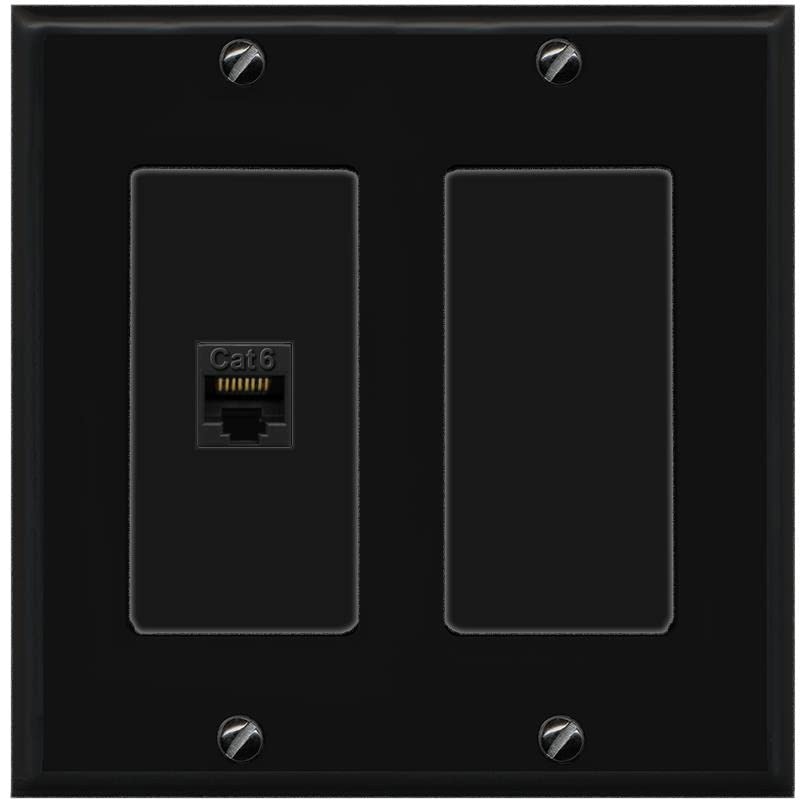 RiteAV 1 Port Cat6 Ethernet Wall Plate Female-Female - 2 Gang [Black/Black]