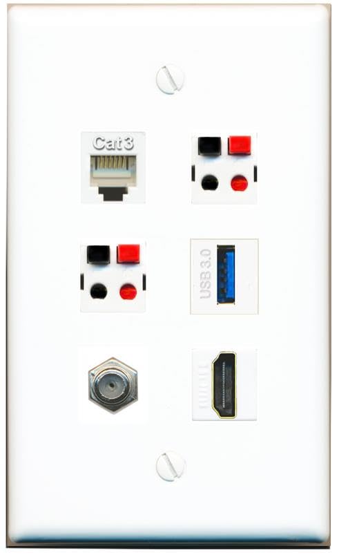 RiteAV COAX HDMI PHONE 2 SPEAKER USB-3 Flat/Solid Wall Plate [White]