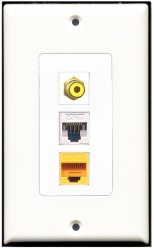RiteAV 1 Port RCA Yellow 1 Cat5e Ethernet White 1 Cat5e Ethernet Yellow Wall Plate OVERSIZED