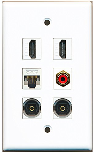 RiteAV - 2 HDMI 1 Port RCA Red 2 Port Toslink 1 Port Cat5e Ethernet White Wall Plate