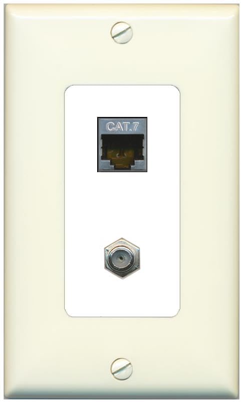 RiteAV Coax and Cat7 Wall Plate - 1 Gang [Light-Almond/White]