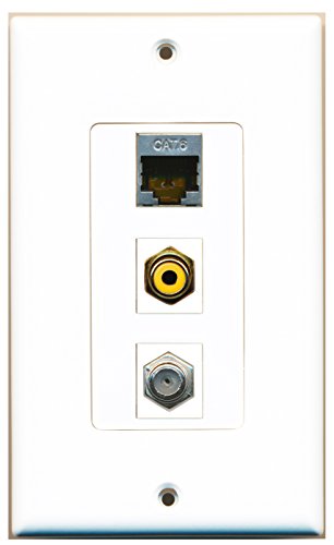 RiteAV 1 Port RCA Yellow 1 Port Coax Cable TV- F-Type 1 Port Shielded Cat6 Ethernet Wall Plate OVERSIZED