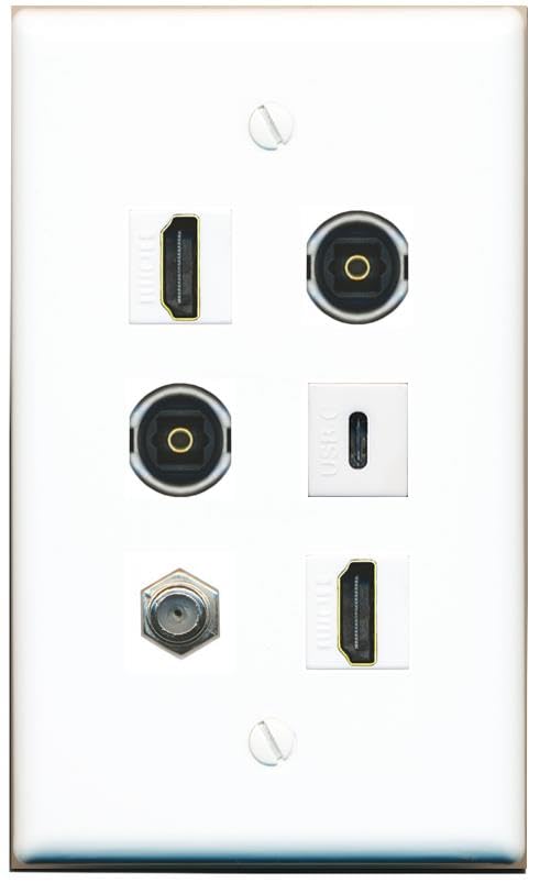 RiteAV Coax 2 HDMI 2 TOSLINK USBC Flat/Solid Wall Plate [White]