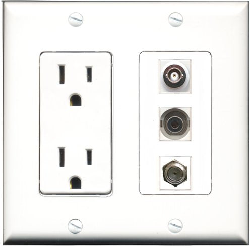 RiteAV - 15 Amp Power Outlet 1 Port Coax 1 Port 3.5mm 1 Port BNC Decorative Wall Plate