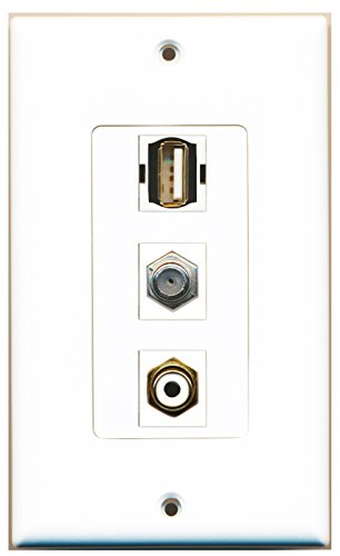 RiteAV 1 Port RCA White 1 Port Coax Cable TV- F-Type 1 Port USB A-A Wall Plate OVERSIZED