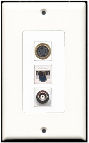 RiteAV 1 Port S-Video 1 BNC 1 Cat5e Ethernet White Wall Plate OVERSIZED