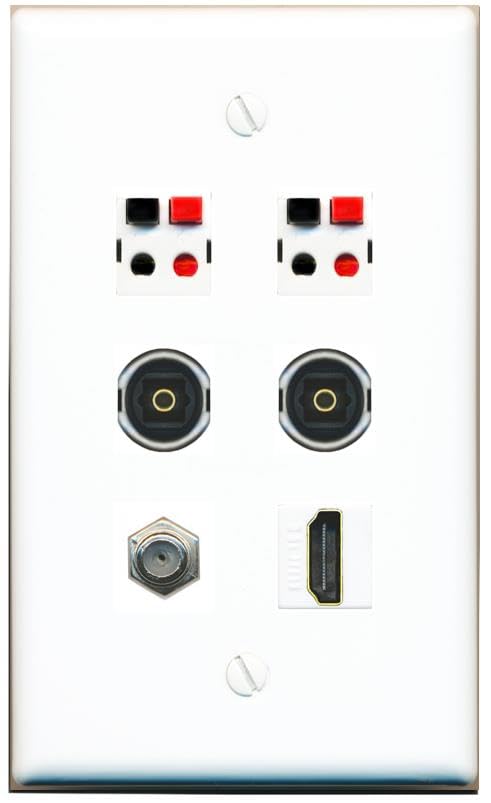 RiteAV COAX HDMI 2 SPEAKER 2 TOSLINK Flat/Solid Wall Plate [White]