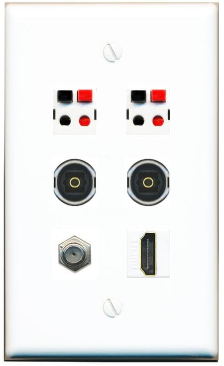 RiteAV COAX HDMI 2 SPEAKER 2 TOSLINK Flat/Solid Wall Plate [White]