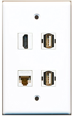 RiteAV - 1 Port HDMI 2 Port USB A-A 1 Port Cat6 Ethernet White Wall Plate