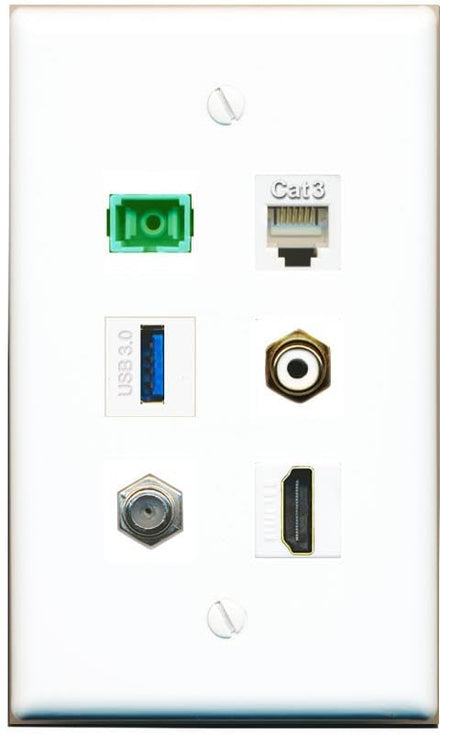 RiteAV Coax HDMI Phone RCA-White SC-APC-SX USB-3 Flat/Solid Wall Plate [White]