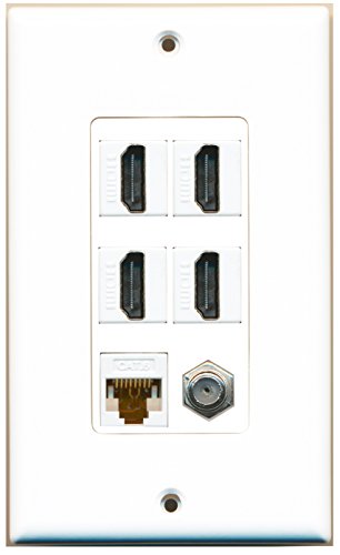 RiteAV 4 Port HDMI 1 Coax Cable TV- F-Type 1 Cat6 Ethernet White Wall Plate OVERSIZED