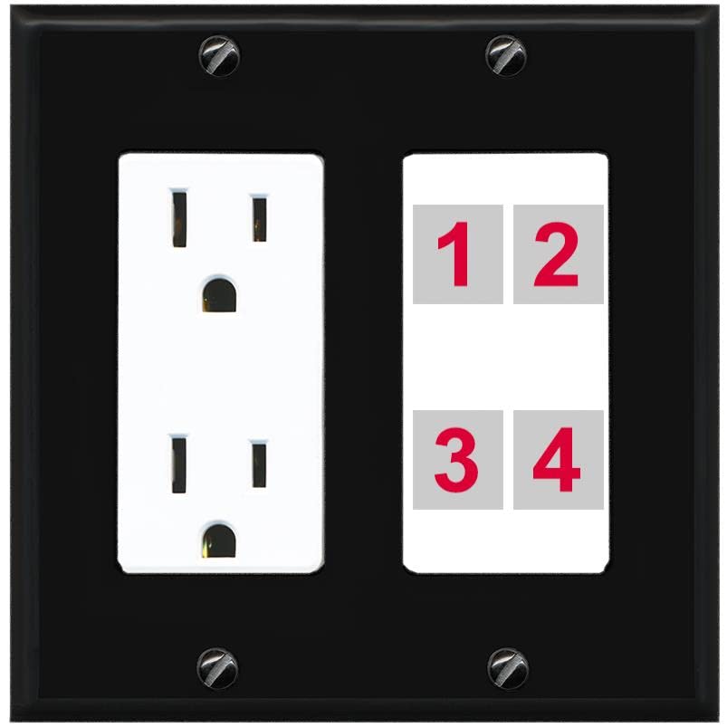 RiteAV Custom 4 Port Custom Wall Plate - Outlet [Black/White]