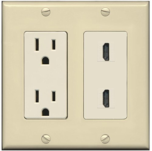 RiteAV HDMI Wall Plate 2 Port - Outlet [Ivory/Light-Almond]