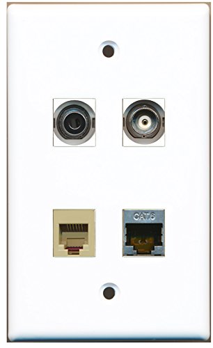 RiteAV - 1 Port Phone RJ11 RJ12 Beige 1 Port Shielded Cat6 Ethernet 1 Port 3.5mm 1 Port BNC Wall Plate