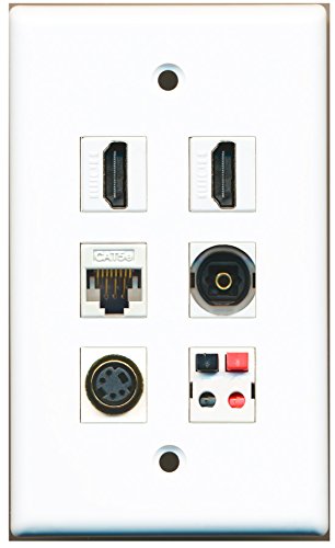 RiteAV - 2 HDMI 1 Port S-Video 1 Port Toslink 1 Port Cat5e Ethernet White 1 Port Speaker Wall Plate