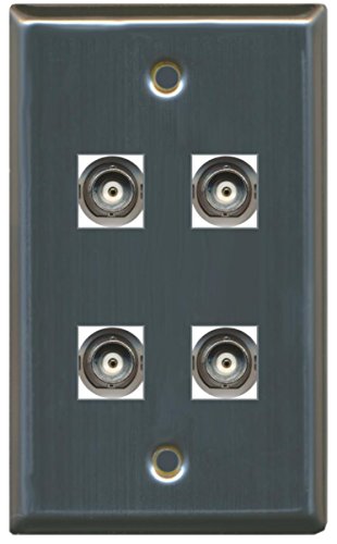 RiteAV 4 Port BNC Female/Female HD-SDI Jack Wall Plate - Stainless Steel/Gray