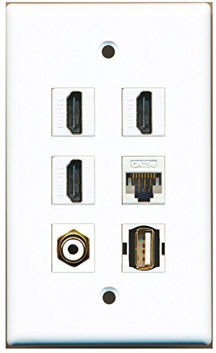 RiteAV - 3 HDMI 1 Port RCA White 1 Port USB A-A 1 Port Cat5e Ethernet White Wall Plate