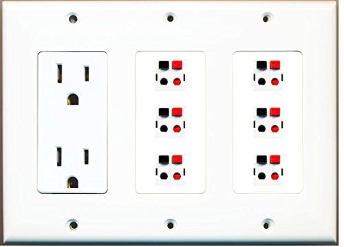 RiteAV - (3 Gang 15A Power Outlet 6 Speaker Jack Wall Plate White