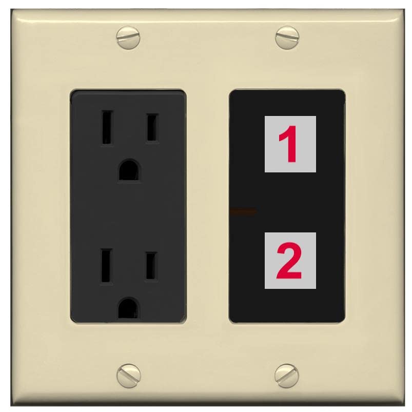 RiteAV Custom Wall Plate 2 Port - Outlet [Ivory/Black]