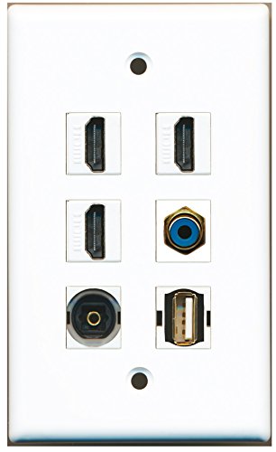 RiteAV - 3 HDMI 1 Port RCA Blue 1 Port USB A-A 1 Port Toslink Wall Plate