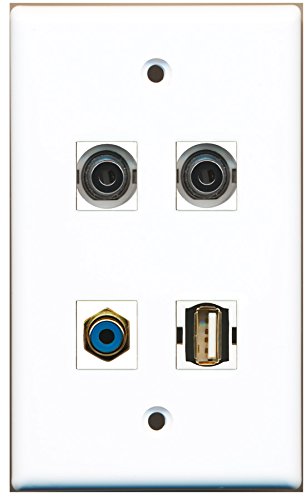 RiteAV - 1 Port RCA Blue 1 Port USB A-A 2 Port 3.5mm Wall Plate