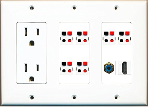 RiteAV - (3 Gang 15A Power Outlet HDMI RCA Blue 6 Speaker Jack Wall Plate White