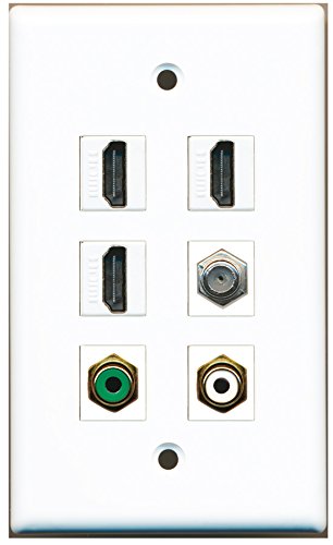 RiteAV - 3 HDMI 1 Port RCA White 1 Port RCA Green 1 Port Coax Cable TV- F-Type Wall Plate