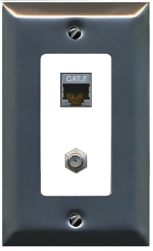 RiteAV Coax and Cat7 Wall Plate - 1 Gang [Stainless/White]