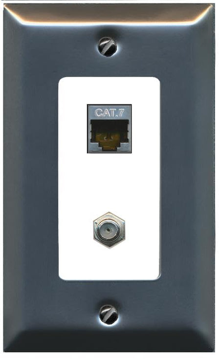 RiteAV Coax and Cat7 Wall Plate - 1 Gang [Stainless/White]