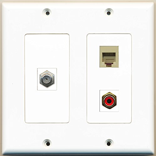 RiteAV - 1 Port RCA Red 1 Port Coax Cable TV- F-Type 1 Port Phone RJ11 RJ12 Beige - 2 Gang Wall Plate