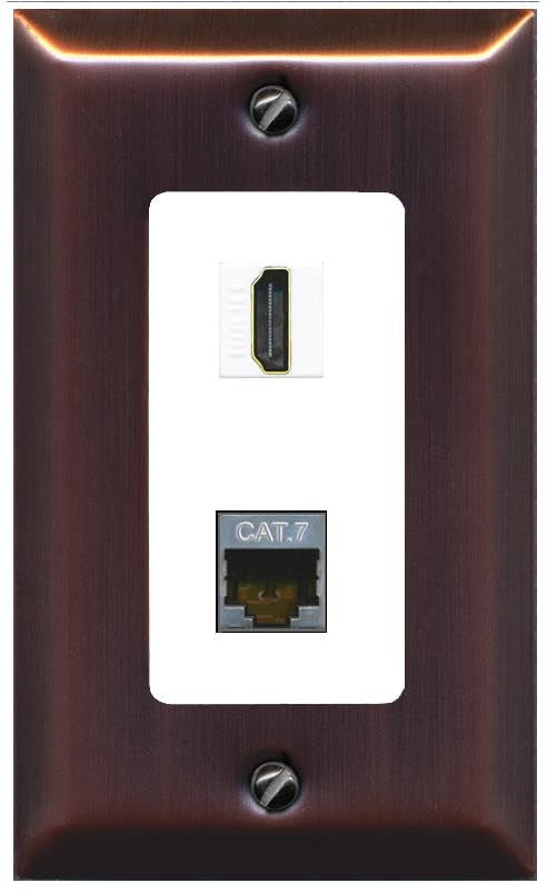 RiteAV HDMI and Cat7 Wall Plate - 1 Gang [Brushed-Copper/White]