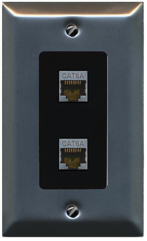 RiteAV 2 Port Cat6A Wall Plate - 1 Gang [Stainless/Black]