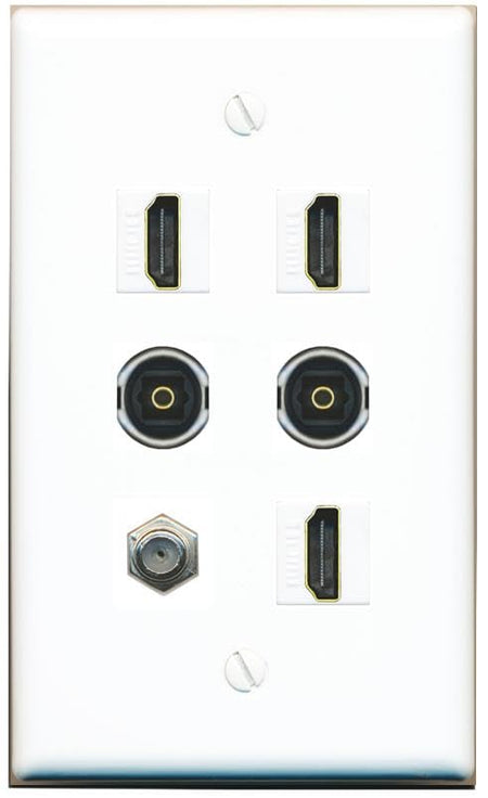 RiteAV Coax 3 HDMI 2 TOSLINK Flat/Solid Wall Plate [White]
