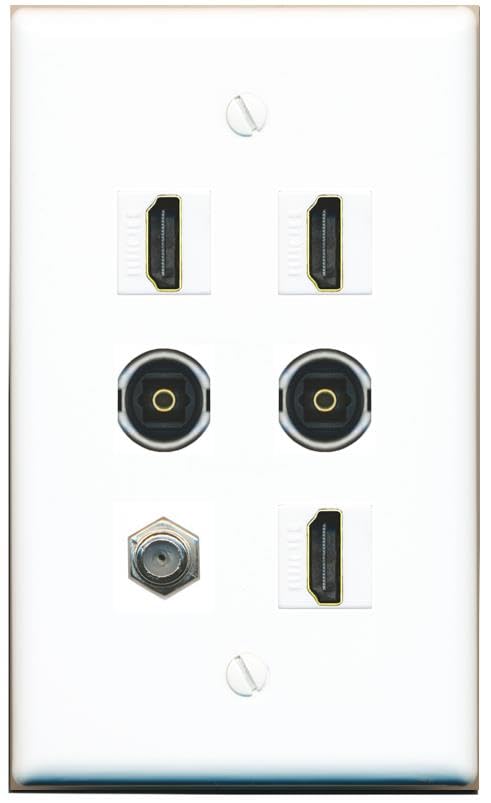 RiteAV Coax 3 HDMI 2 TOSLINK Flat/Solid Wall Plate [White]