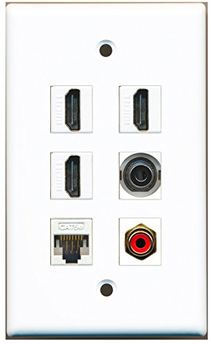 RiteAV - 3 HDMI 1 Port RCA Red 1 Port 3.5mm 1 Port Cat5e Ethernet White Wall Plate