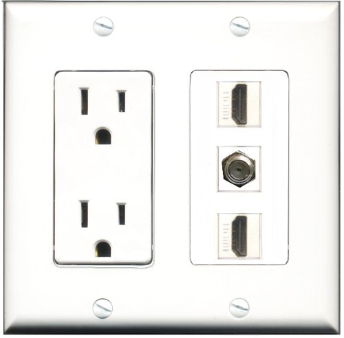 RiteAV - 15 Amp Power Outlet 2 Port HDMI 1 Port Coax Decorative Wall Plate