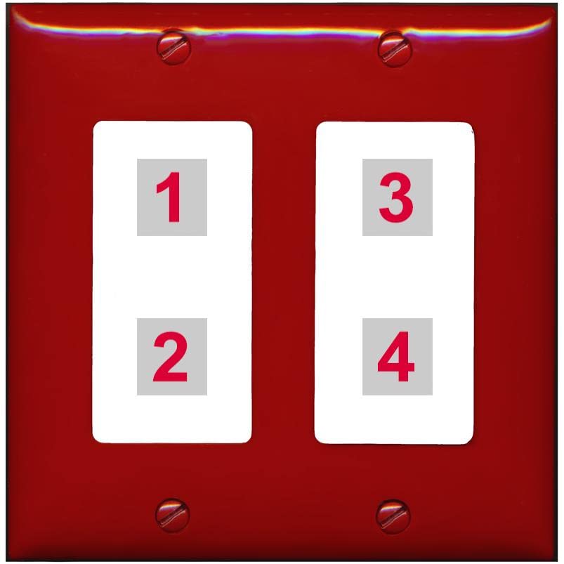 RiteAV Custom 4 Port Custom Wall Plate - 2 Gang [Red/White]