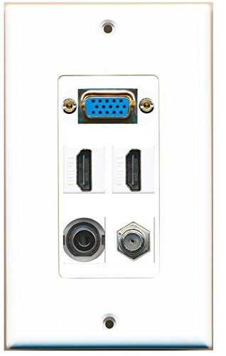 RiteAV SVGA 2 HDMI Coax 3.5mm Wall Plate 1 Gang Decorative White