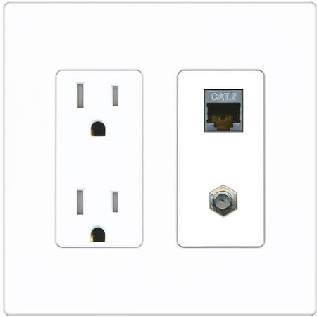 RiteAV Coax and Cat7 Wall Plate - Tamper-Resistant [Screwless White]