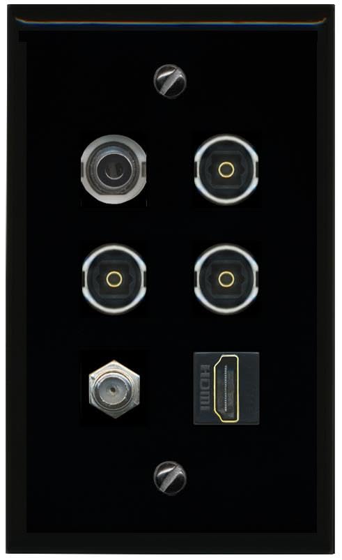 RiteAV 3.5mm Coax HDMI 3 TOSLINK Flat/Solid Wall Plate [Black]