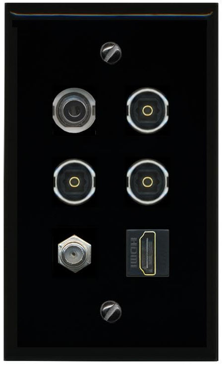 RiteAV 3.5mm Coax HDMI 3 TOSLINK Flat/Solid Wall Plate [Black]
