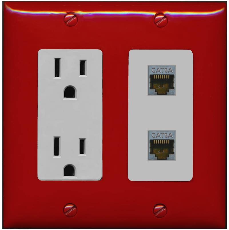 RiteAV 2 Port Cat6A Wall Plate - Outlet [Red/Gray]