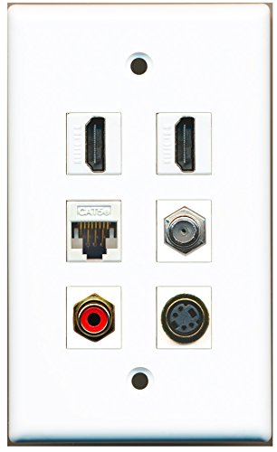 RiteAV - 2 HDMI 1 Port RCA Red 1 Port Coax Cable TV- F-Type 1 Port S-Video 1 Port Cat5e Ethernet White Wall Plate