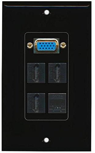 RiteAV (1 Gang Decorative Svga 3 HDMI Black Cat5e Black Wall Plate Black