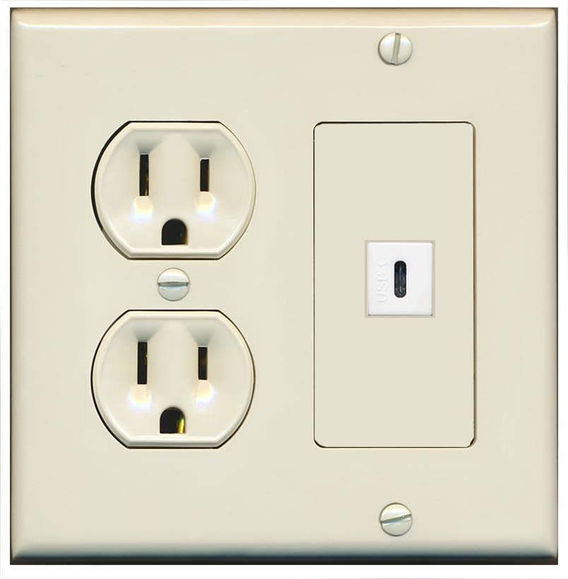 RiteAV USBC Wall Plate - Round Outlet [Light-Almond]