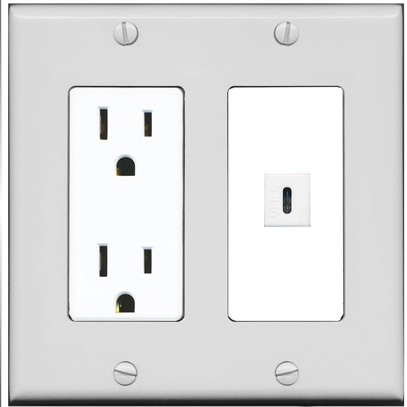 RiteAV USBC Wall Plate - Outlet [Gray/White]