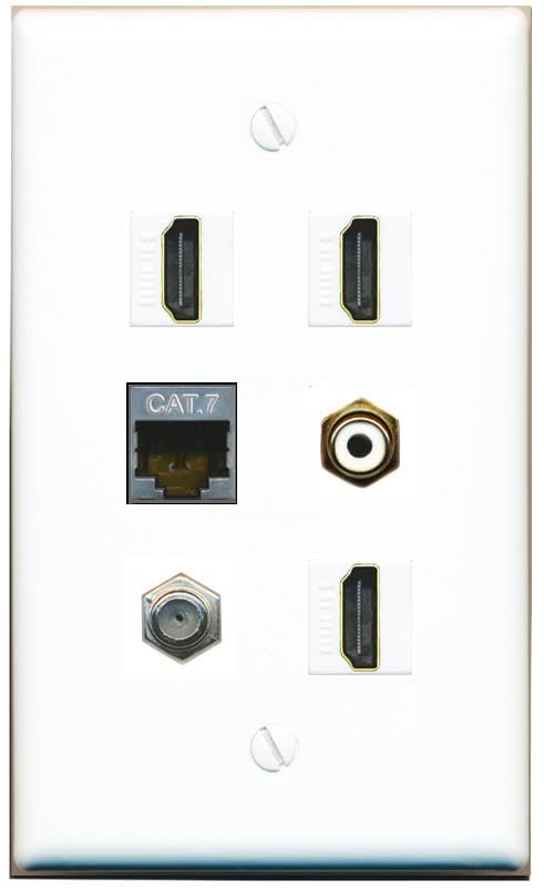 RiteAV CAT7 COAX 3 HDMI RCA-WHITE Flat/Solid Wall Plate [White]