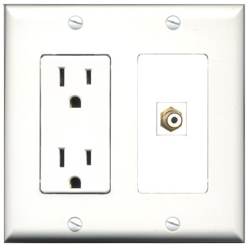 RiteAV - 15 Amp Power Outlet and 1 Port RCA White Decorative Type Wall Plate White